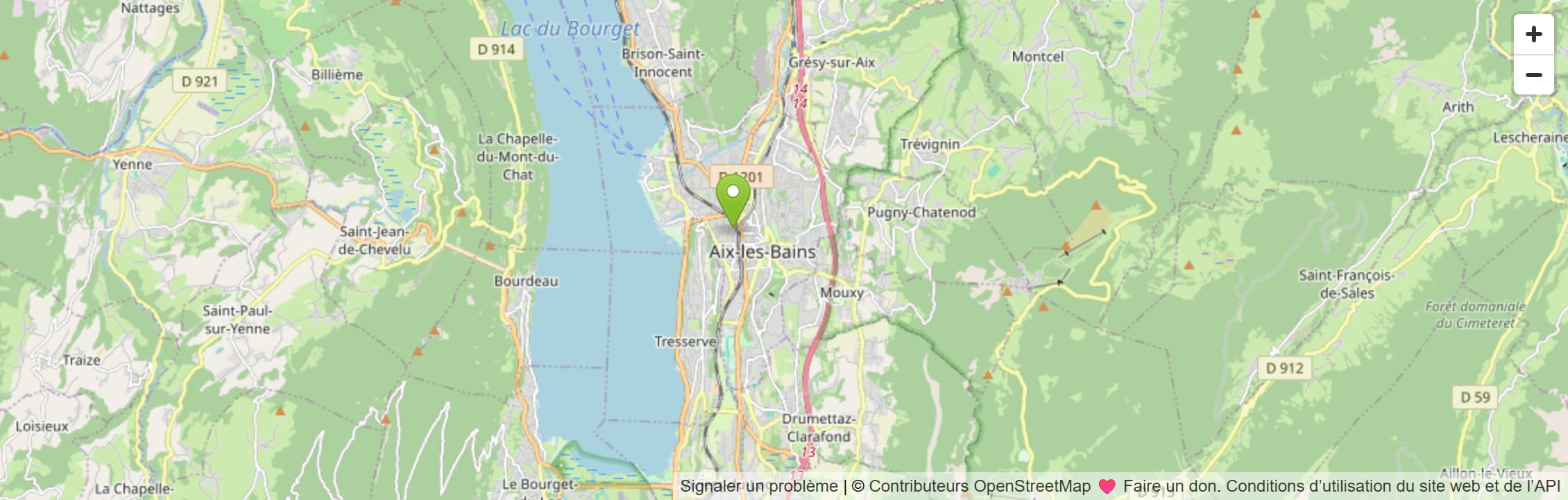 Carte d'Aix-les-Bains et du lac du Bourget, repère posé boulevard de Chantemerle